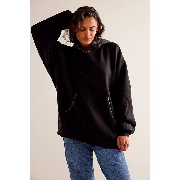 Free People Printed It's A Vibe Hoodie Sweatshirt Top Floral Oversized S 282972 - Picture 1 of 11